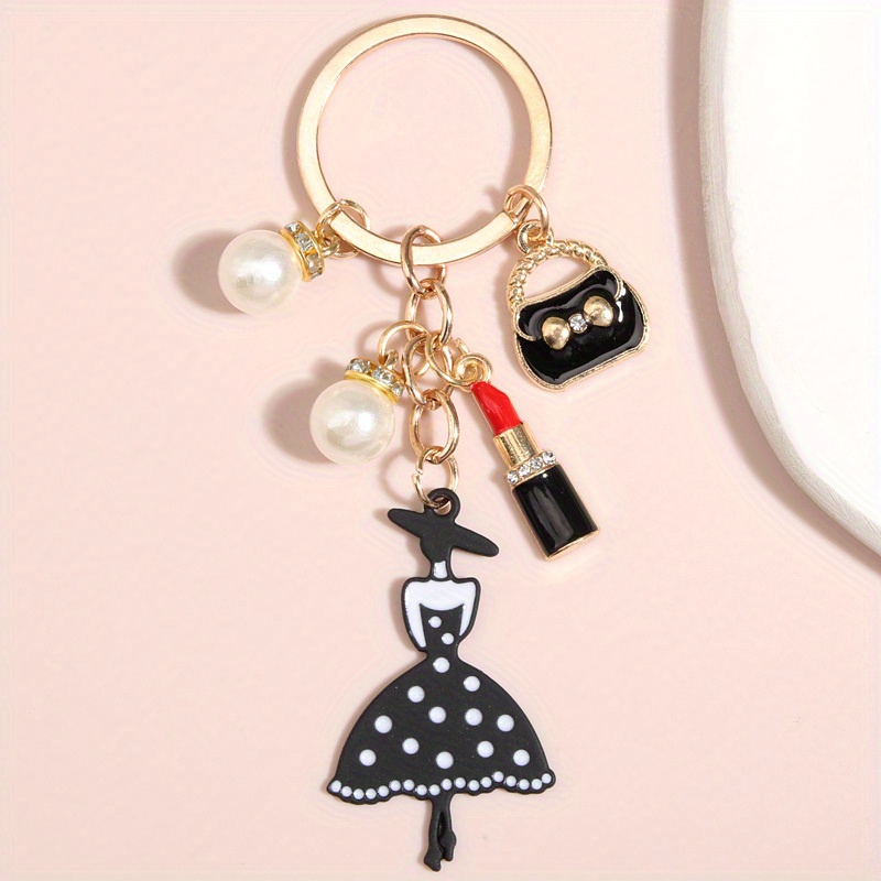 modern lady lipstick bag keychain cute retro key chain ring purse bag backpack charm earbud case cover accessories women girls gift details 1