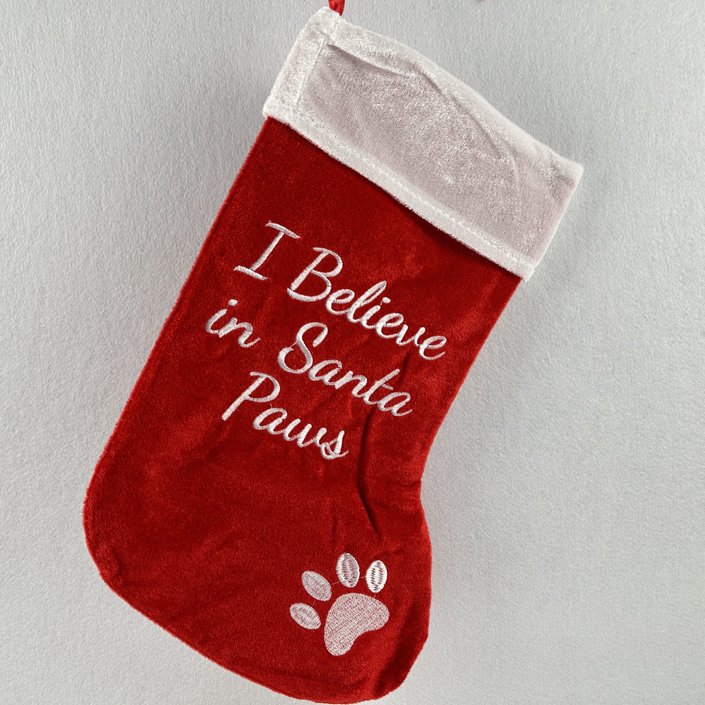 Image of Joky Christmas Decorations - Santa Paw Print Stockings Bags With Sayings, " In Santa -paws", For Christmas Tree, Gifts, Stockings - Holiday Decorations - No Batteries Needed