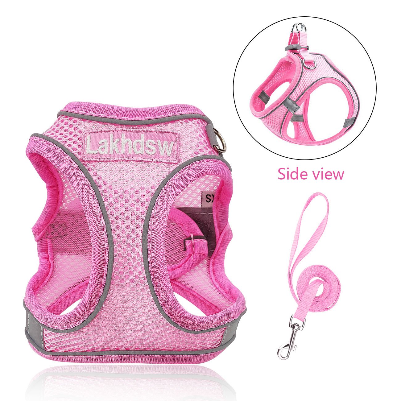 Mesh Dog Harness And Leash Set, With Custom Embroidered Name Patches