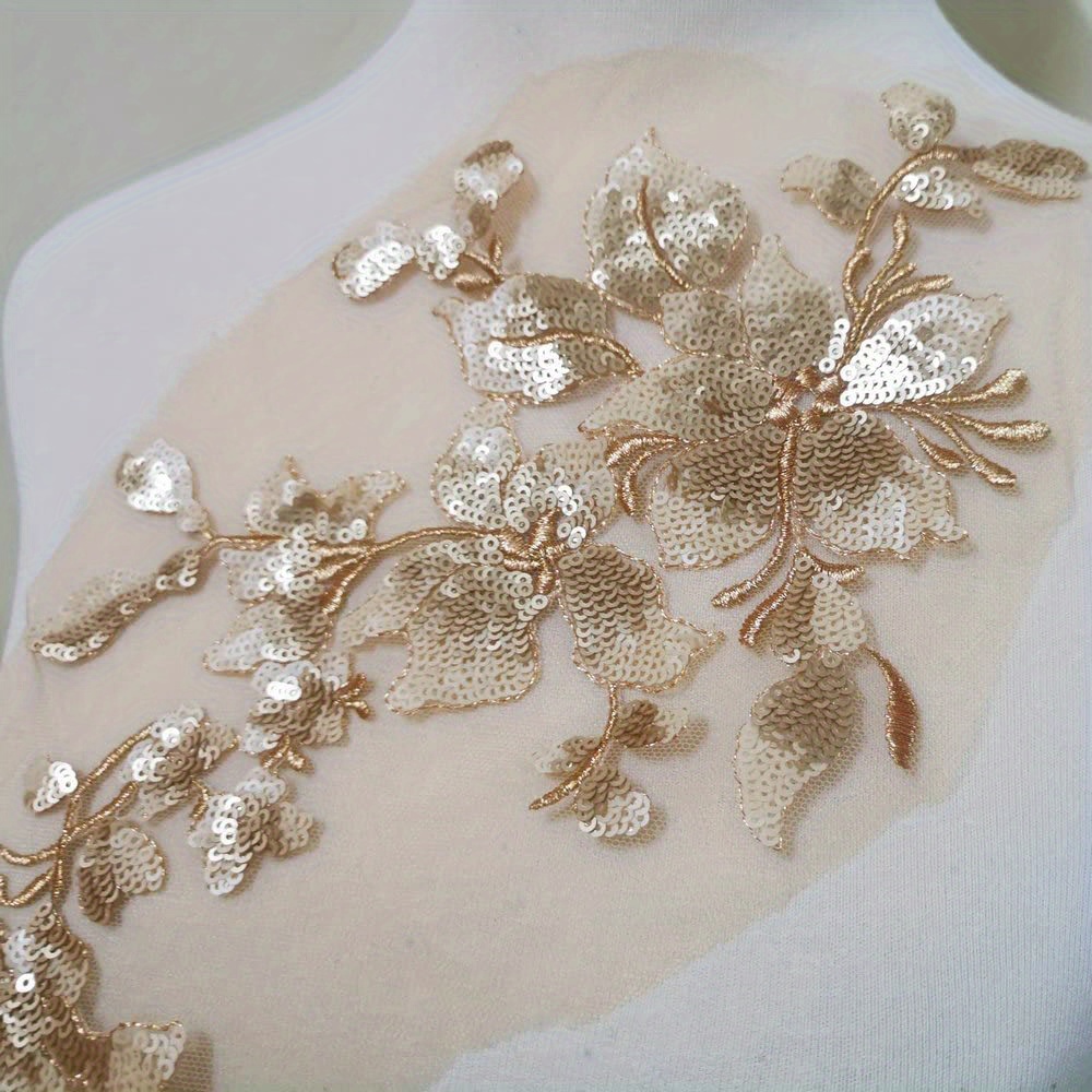 A Colorful Sequined Lace Flower Cloth Sticker For Use As A Dress Or Wedding Dress Accessory