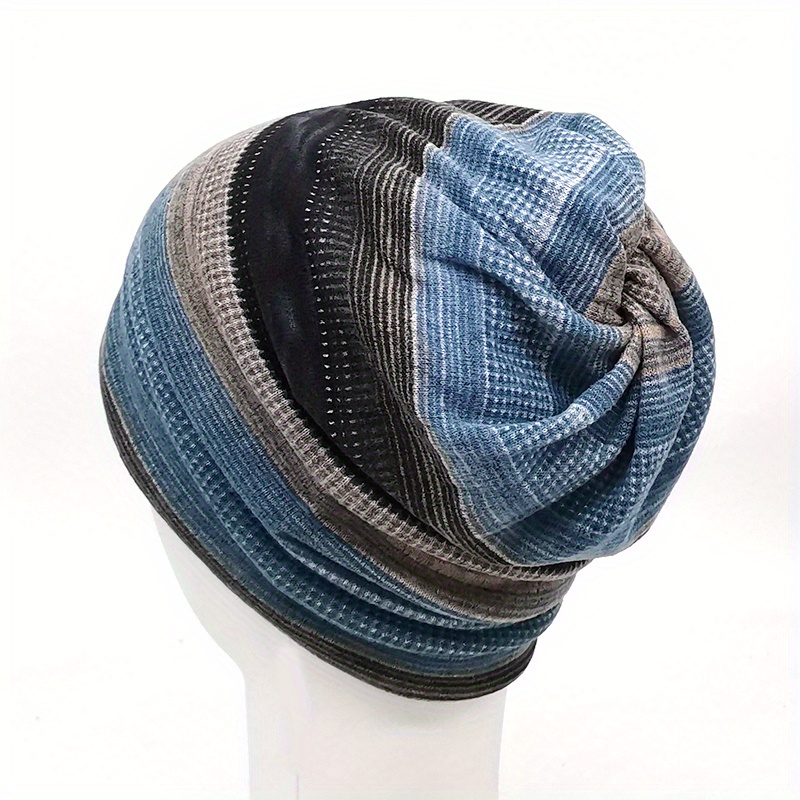 1pc Unisex 2-in-1 Striped Slouchy Beanie & Scarf details 6