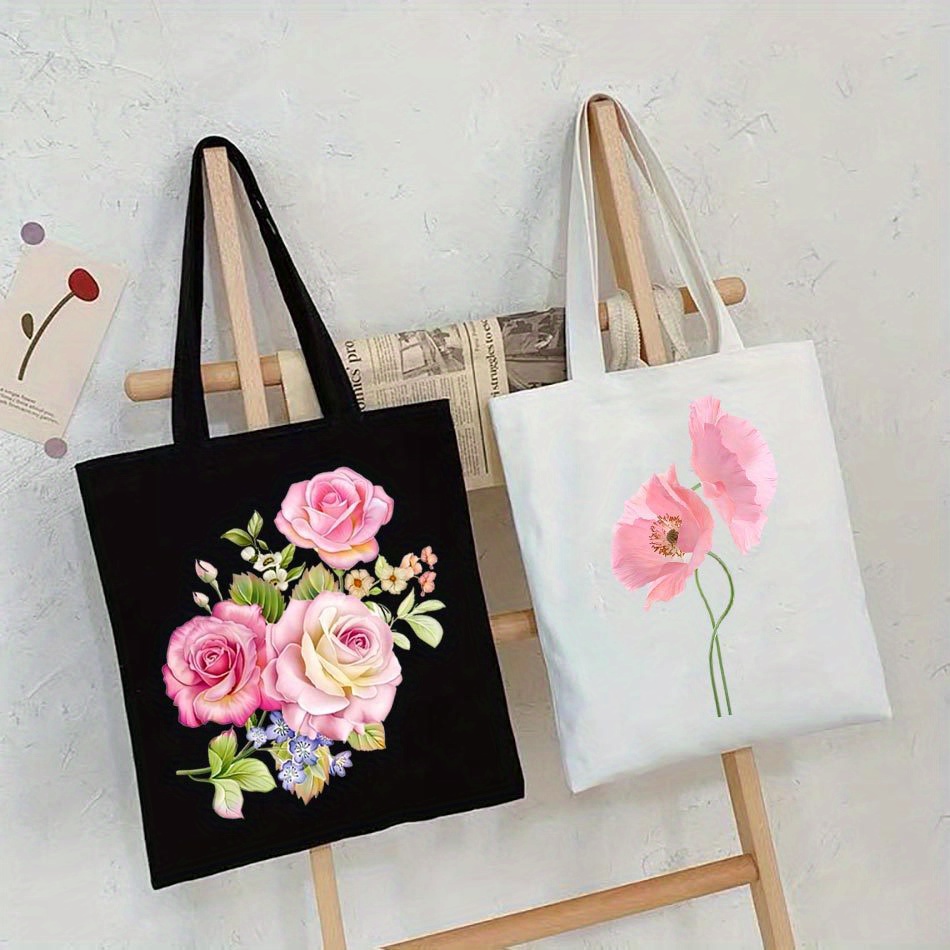 Embroidered Patch Tote Bag Flower Bouquet Tote Bag Canvas 