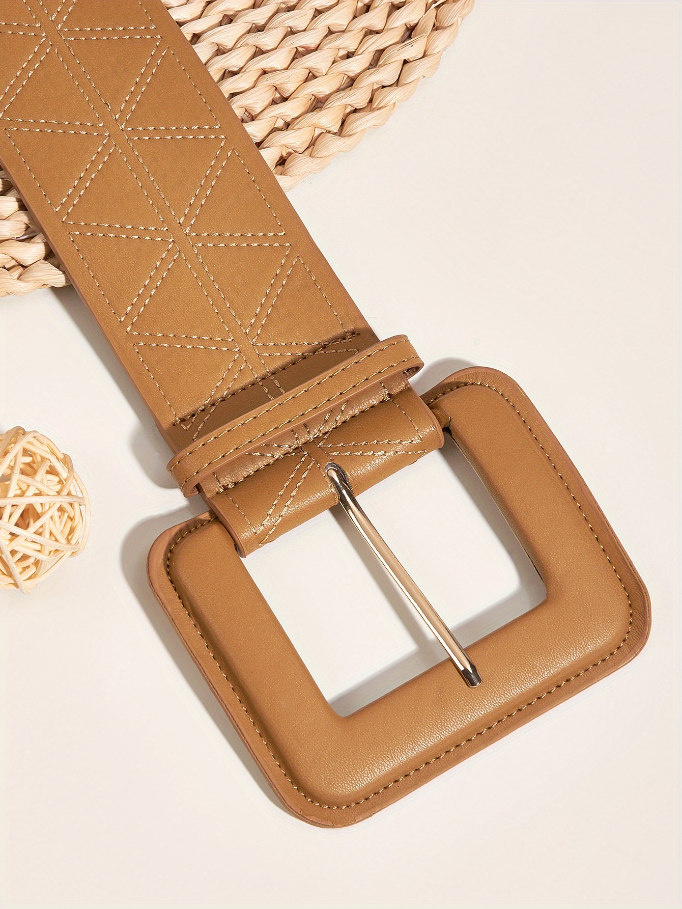 Triangle Suture Wide Pu Belts Stylish Square Buckle Classic Waist Belt  Solid Color Dress Girdle For Women - Temu