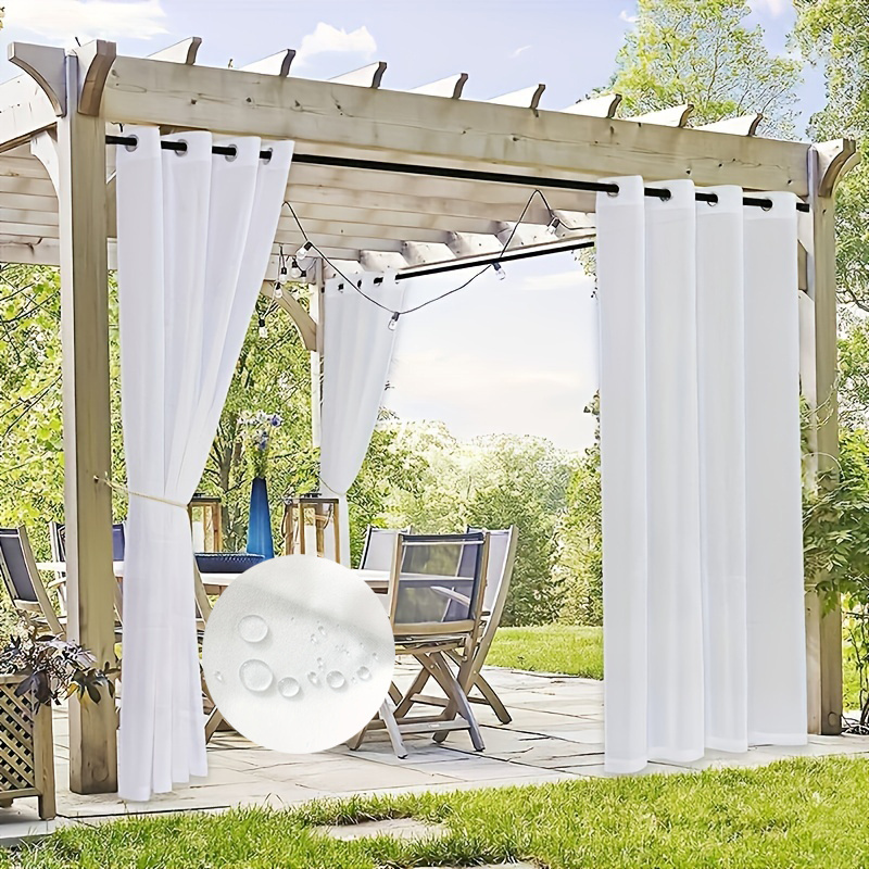 1PC, Cortinas exteriores blancas para mosquitos para patio impermeables,  cortinas transpirables con bolsillo para barra, cortinas transparentes con  lo