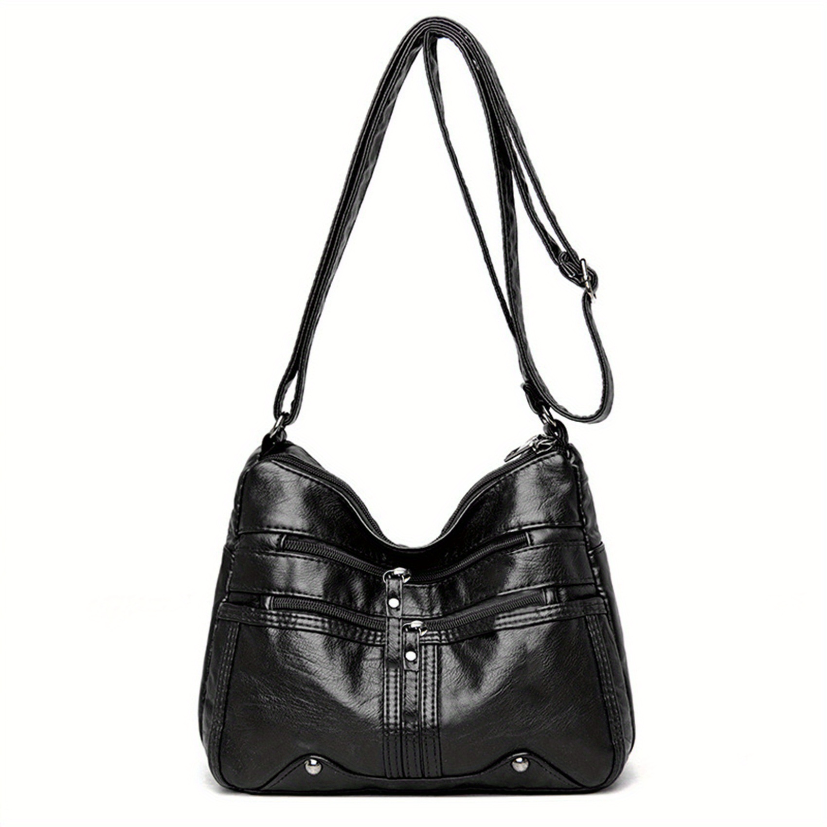 Zipper Shoulder Bag Crossbody Bag Faux Leather Adjustable Strap