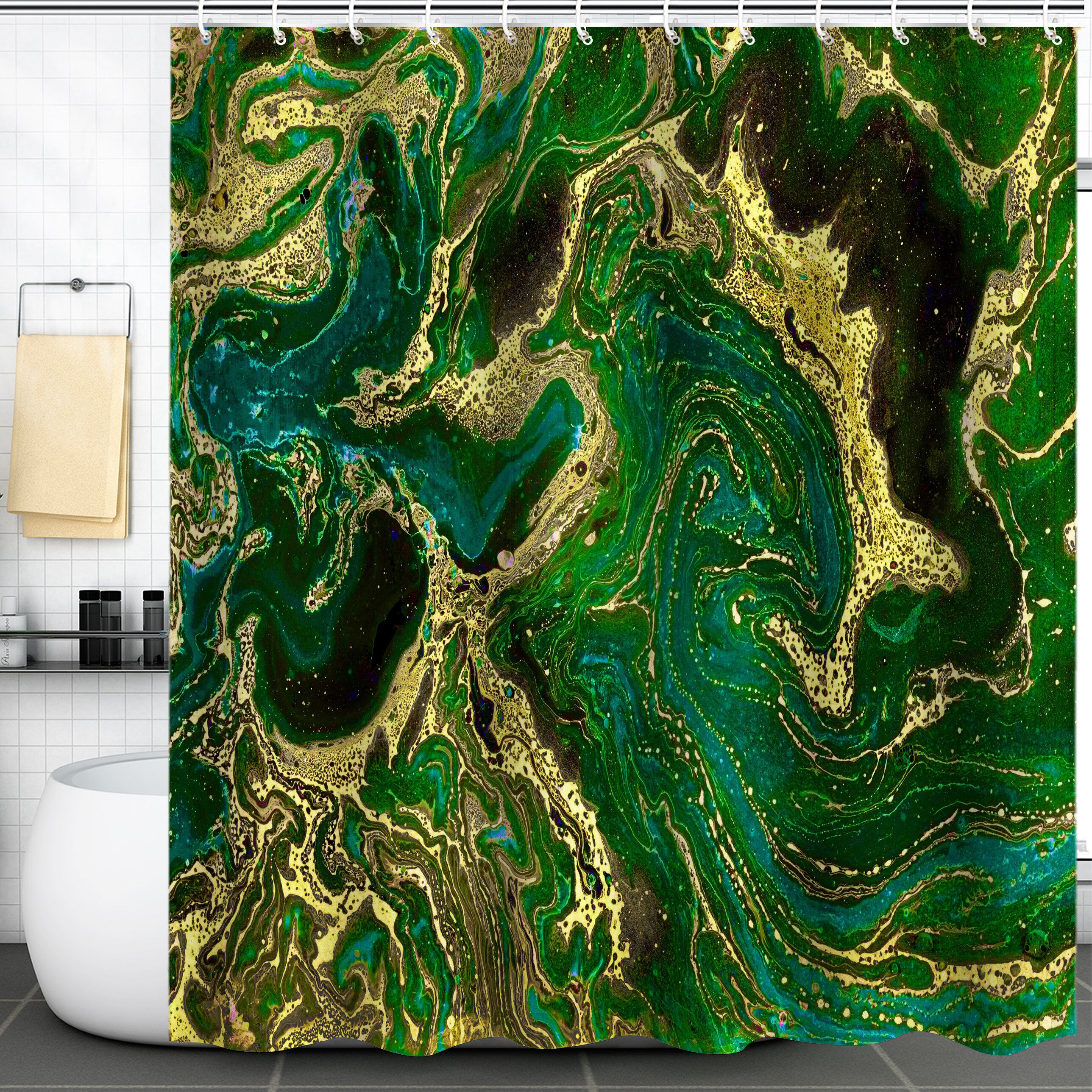 Modern Marble Shower Curtain Waterproof Machine Washable Bathroom Decoration