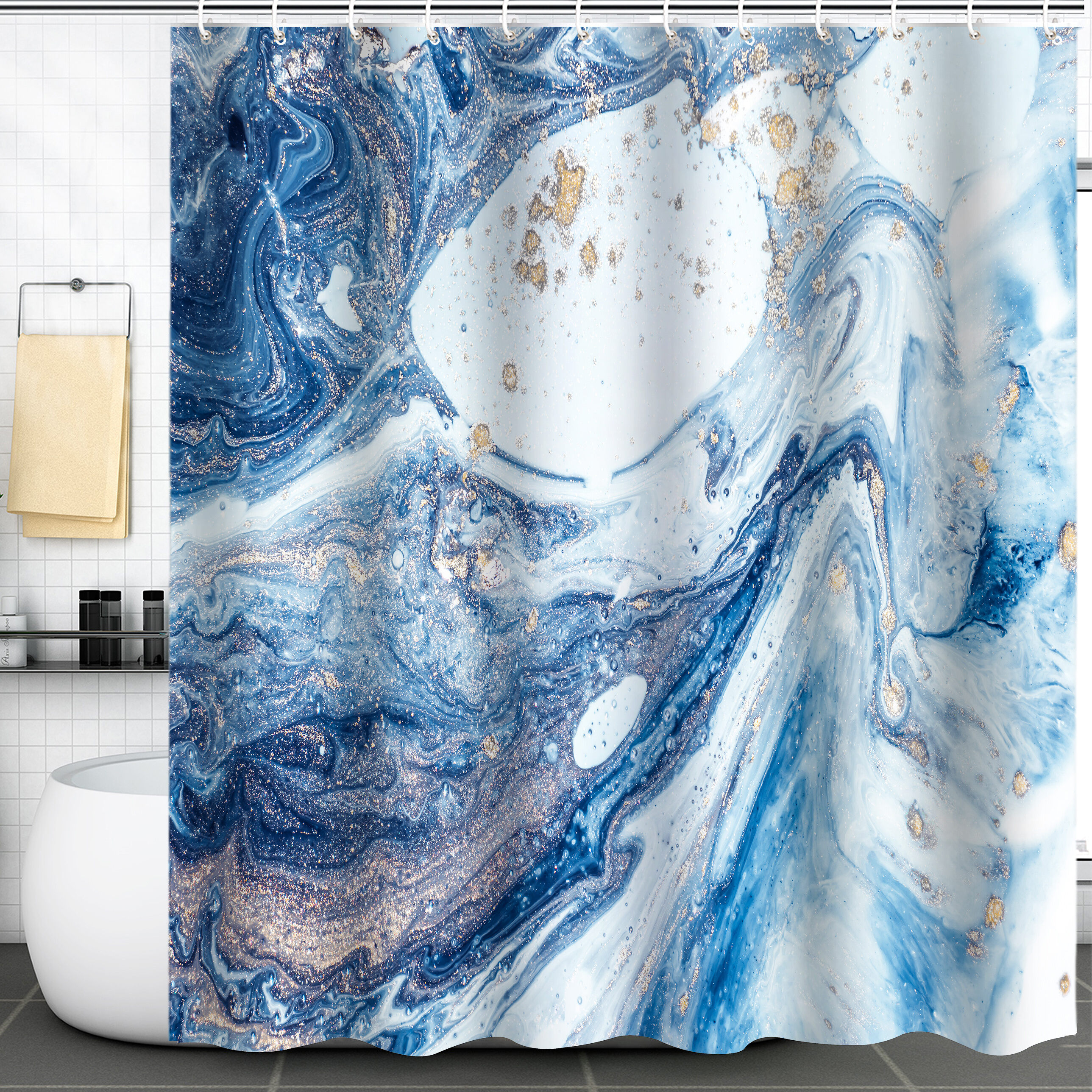 Modern Marble Shower Curtain Waterproof Machine Washable Bathroom Decoration