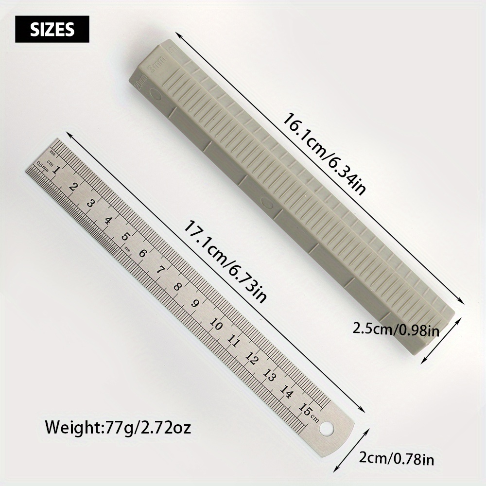 Ruler and roller set, plastic and stainless steel, silver and grey, 6-1/4 x  1-inch hexagon roller and 6-inch ruler. Sold per set. - Fire Mountain Gems  and Beads