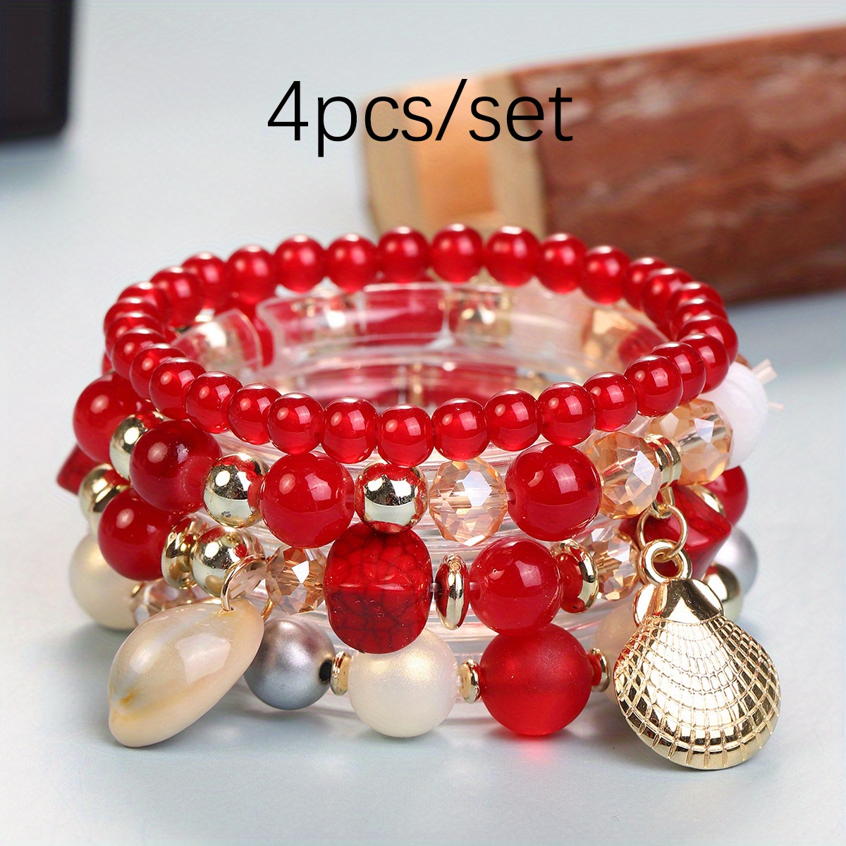 Boho Glass Hand String Shell Pendant Multicolor Jewelry Set