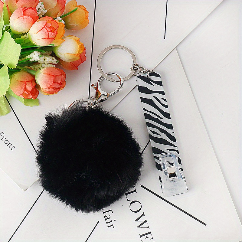 1pc Credit Card Puller Card Grabber Card Clips for Long Nails ATM Keychain Y2K Cute Pom Pom Decor Keychain for Girls Women,Temu