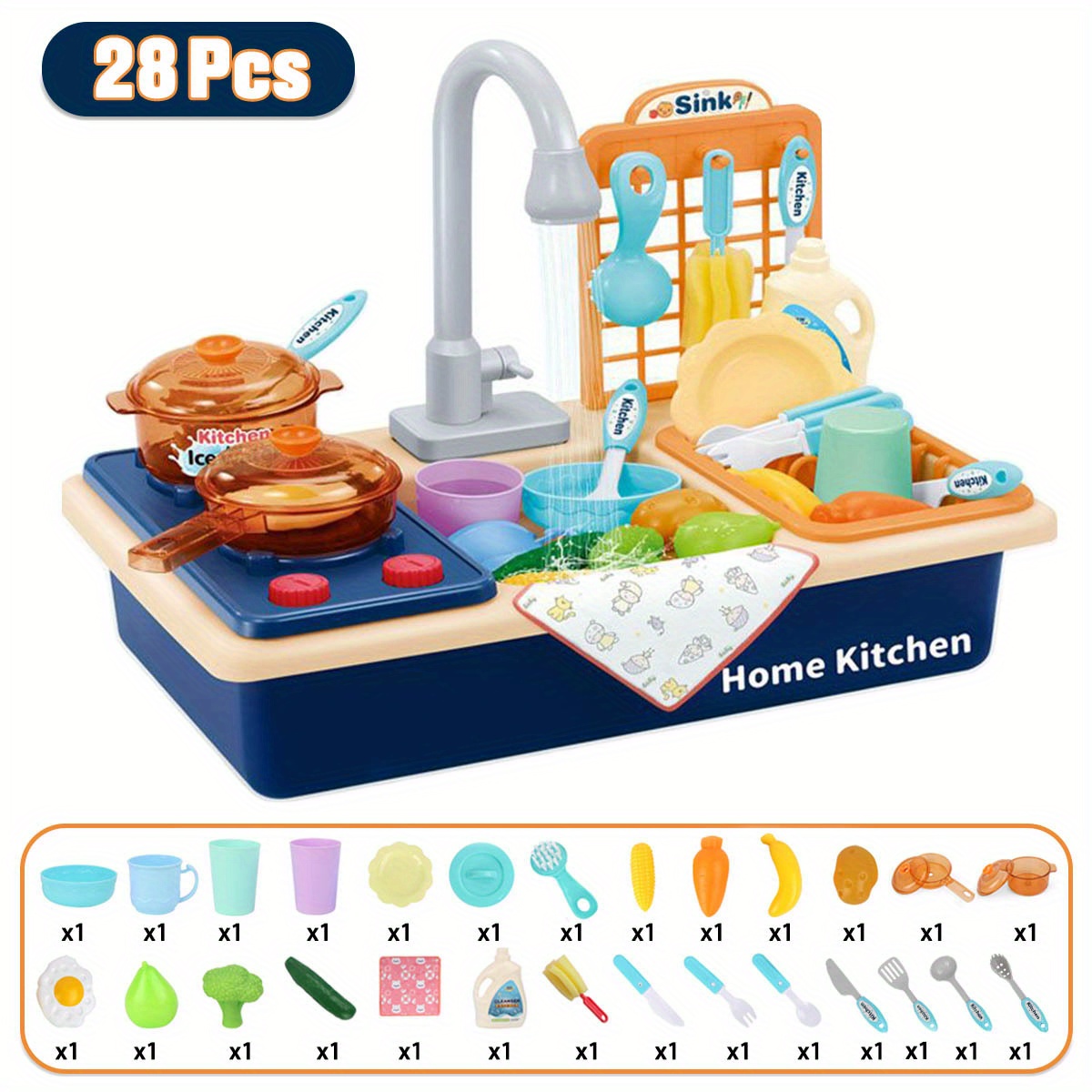 Kids Kitchen Playset Pretend Play Cooking Pots Stoves More - Temu