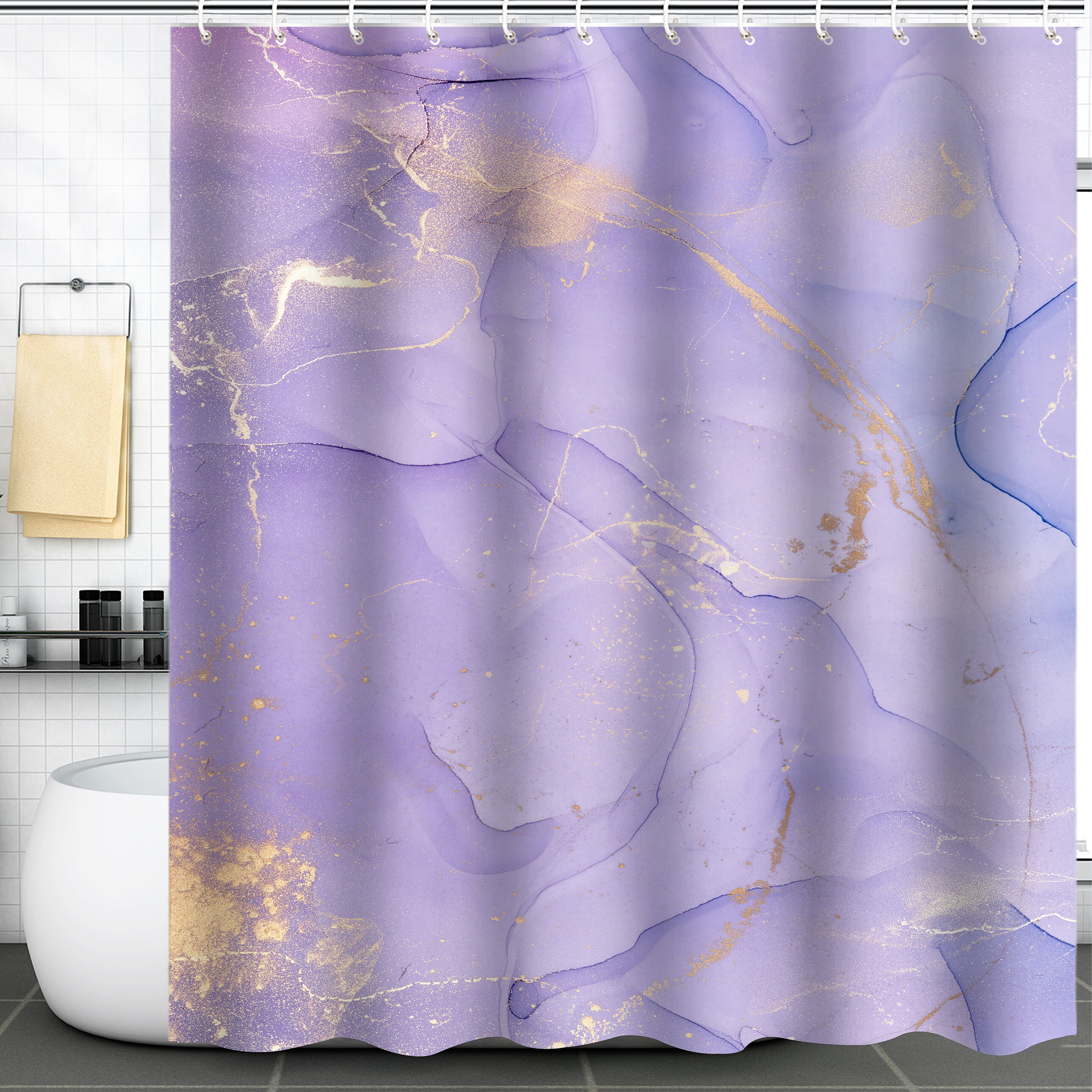 Modern Marble Shower Curtain Waterproof Machine Washable Bathroom Decoration
