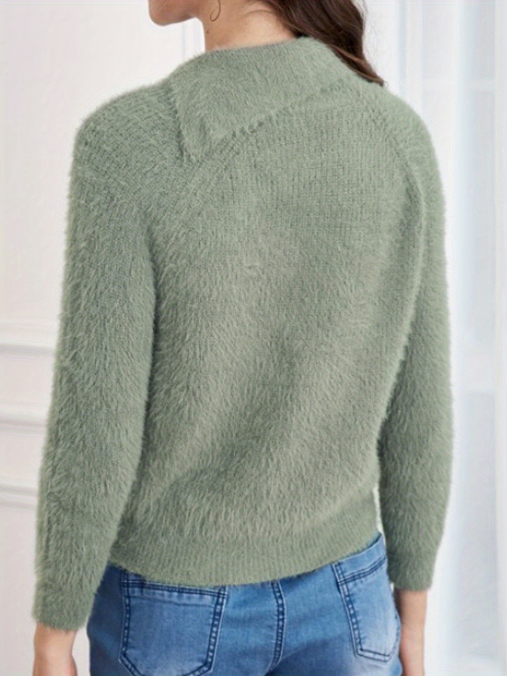 Jersey Cuello Alto Mujer Elegantes Jerseys Invierno Manga Larga Color Sólido Termica Suéter De