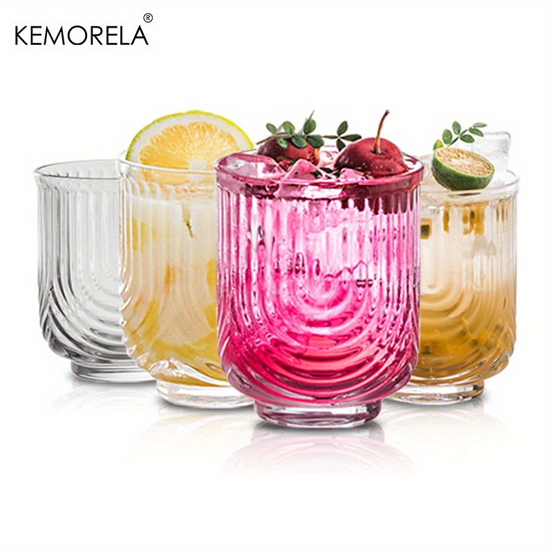 1-4PCS Ribbed Glass Juice Cup Drink Mug Vintage Glassware Highball Glasses  For Water Latte Coffee Whiskey Wine Cocktail Cups - AliExpress