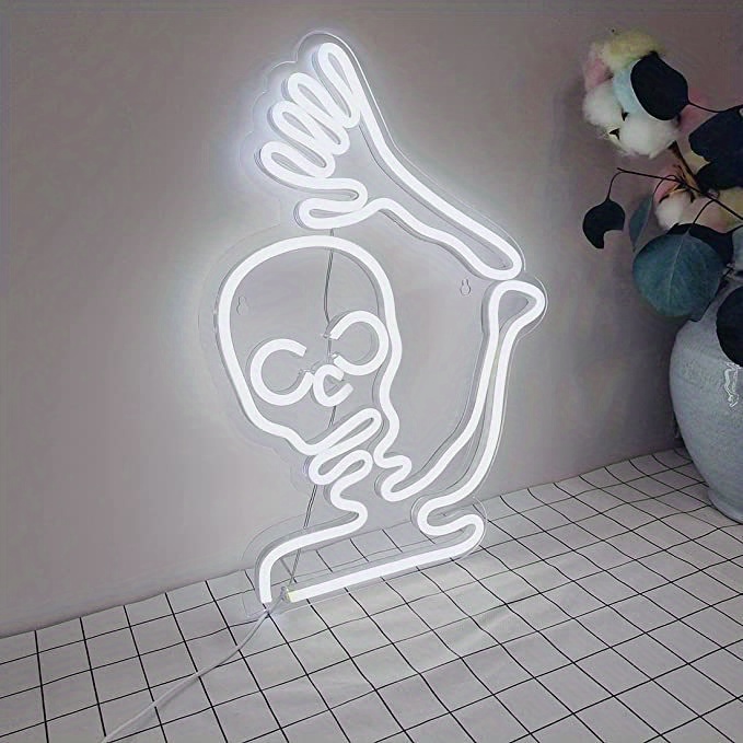 skeleton shape led neon sign lights withe line painting usb plug 2m line with switch transparent acrylic backplane pvc tube for halloween home shop bar decoration decor details 1