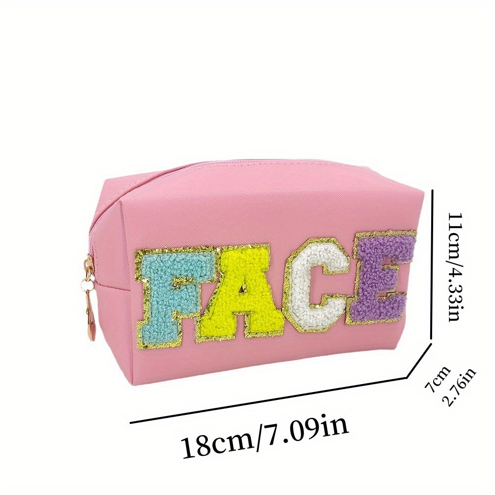 Chenille Letter Patch Preppy Makeup Bag Roomy Cosmetic - Temu Australia