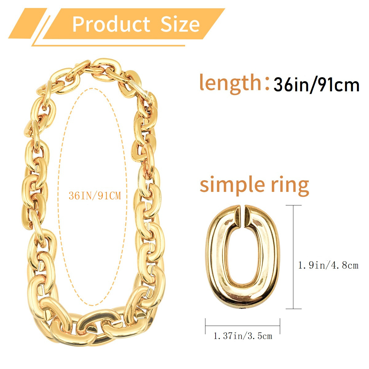 1pc hip hop style thick golden chain necklace for holiday party decoration accessories for men details 0