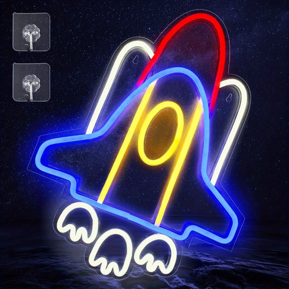 Rocket Neon Signs Big Space Ship Led Light Room Decor Temu