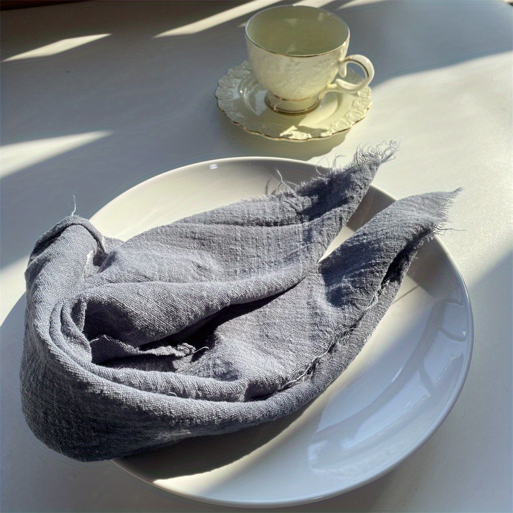 Light Grey Cotton Napkins, Silver Frayed Linen Napkins, Cloth