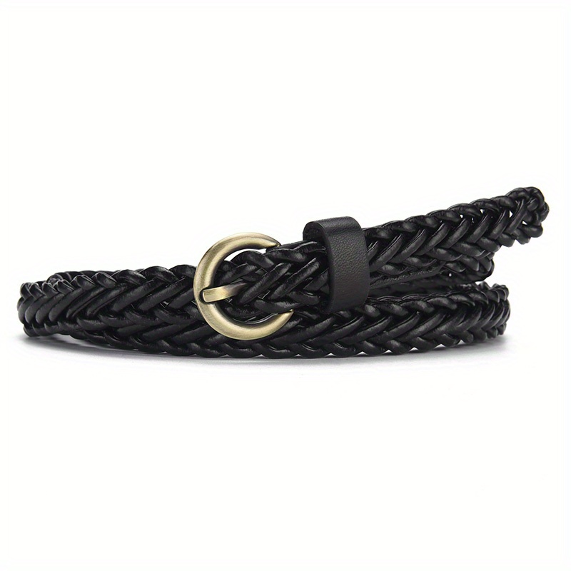 Summer Retro Braided Bronze Women's Slim Waistband Fashionable All-match Dress Free Punching Pu Decorative Belt