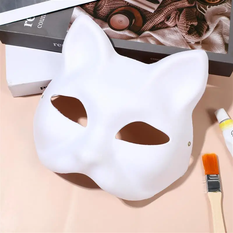 personality animal mask half face hand painted cat fox mask masquerade halloween festival cosplay anime demon prop details 2