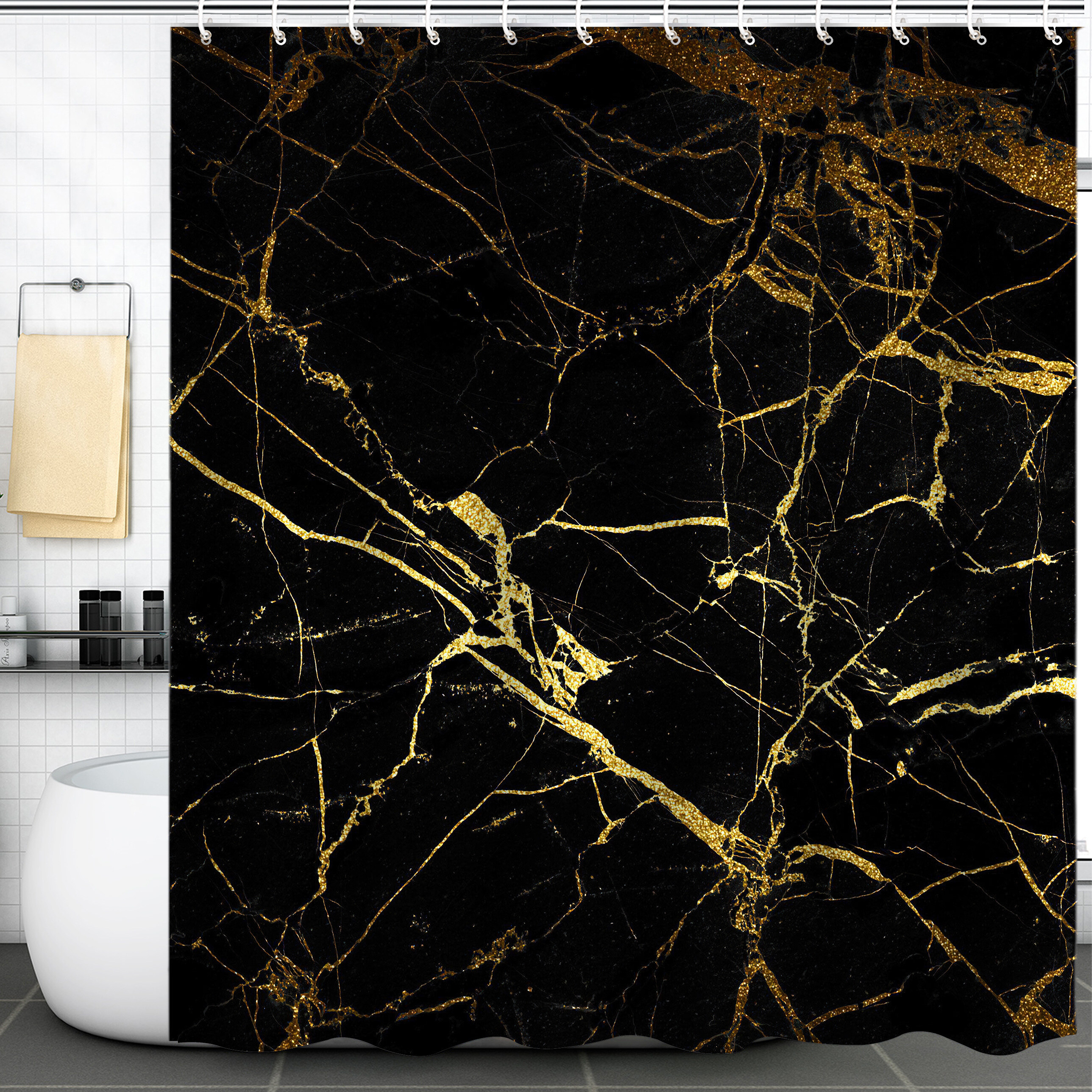 Modern Marble Shower Curtain Waterproof Machine Washable Bathroom Decoration