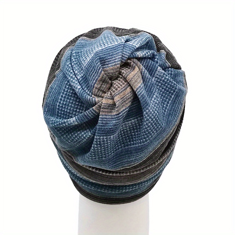 1pc Unisex 2-in-1 Striped Slouchy Beanie & Scarf details 7