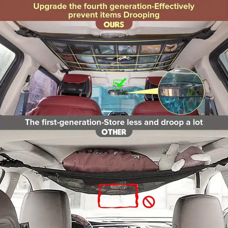 upgraded version car ceiling storage pocket mesh car roof storage organizer for truck suv travel trip camping car interior accessories details 2