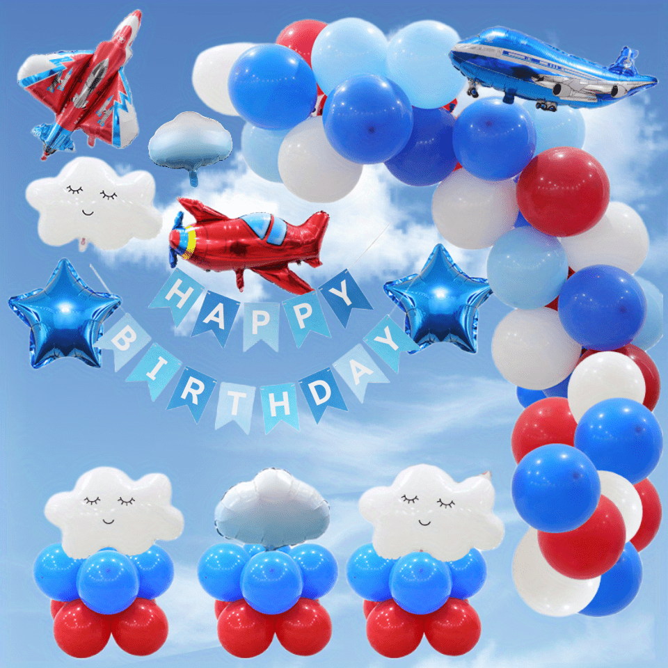 Airplane Ballons Cartoon Flying Party Birthday Foil Ballon Decor Aircraft  Kids Toy(Blue)