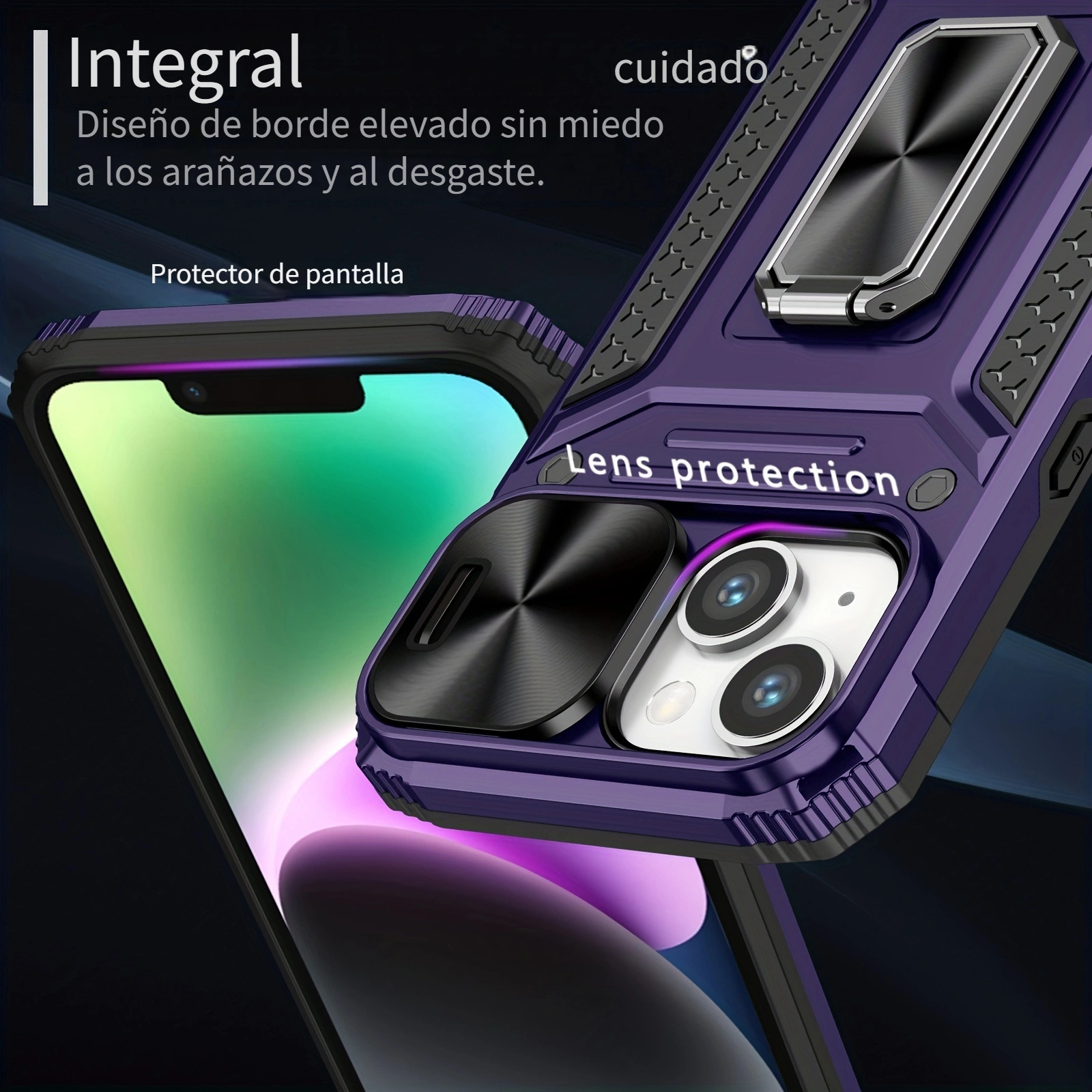  Funda para iPhone 13 Pro Max con soporte y cubierta para  cámara, soporte integrado de anillo giratorio de 180° + 360°, a prueba de  golpes, grado militar, funda protectora para iPhone