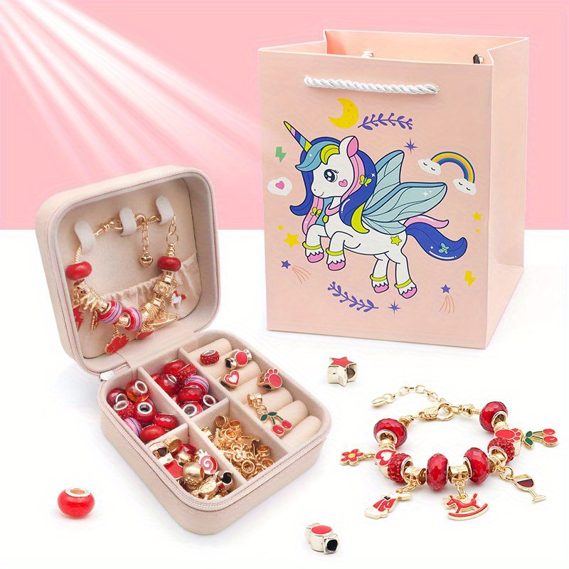 Wowhalolo DIY Charm Bracelet Making Kit, Bangle Jewelry Making Kit, Unicorn Gift Box Set with Beads, Bracelets, Jewelry Tools Pliers, Snake Chain