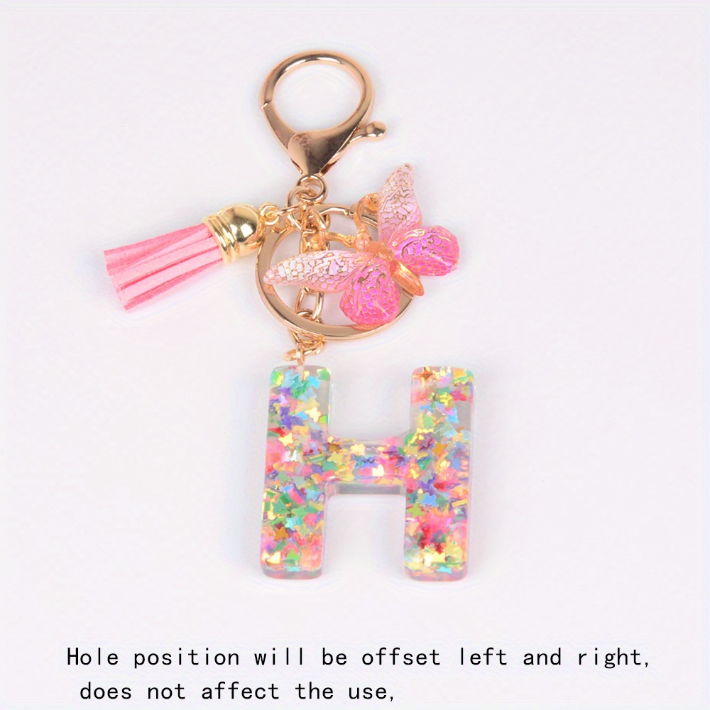 1pc Women's Pink Glitter Butterfly & Letter Shaped Keychain