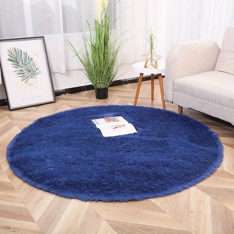 Navy Blue Rug for Bedroom,Fluffy Circle Rug 4'X4' for Kids Room,Furry  Carpet for Teen's Room,Shaggy Circular Rug for Nursery Room,Fuzzy Plush Rug  for