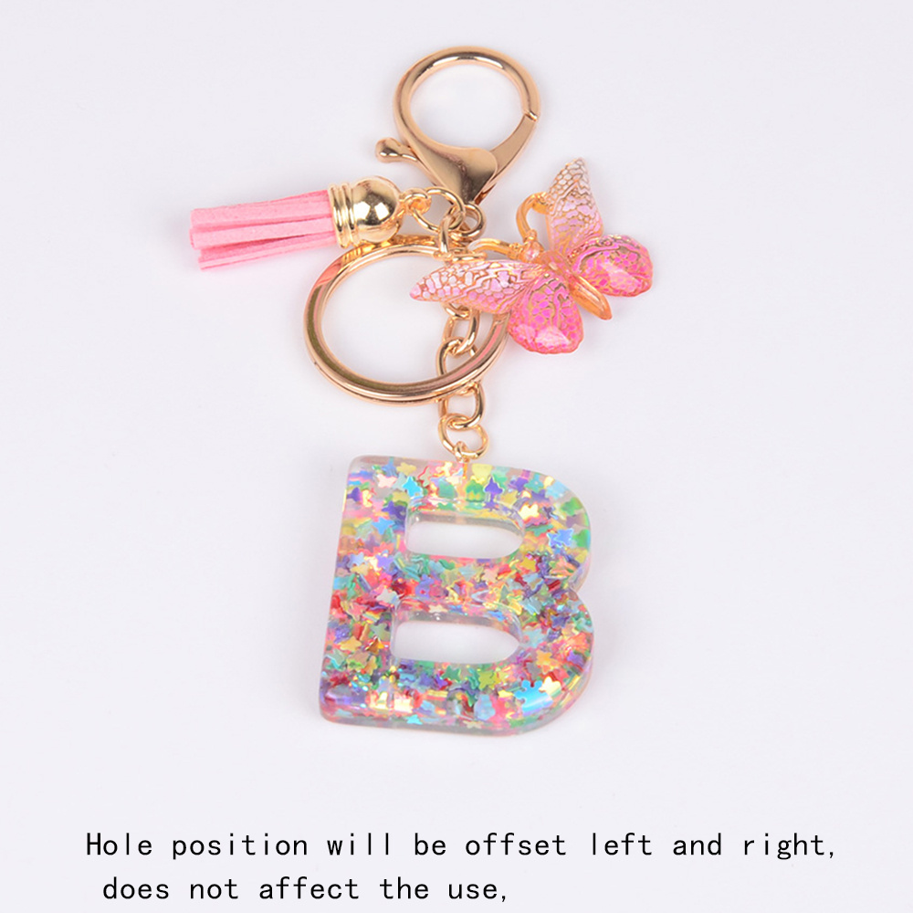 Keychains Accessories For Women Kids Cute Keychain Initial Letter Pink  Tassel Butterfly Car Key Chains B