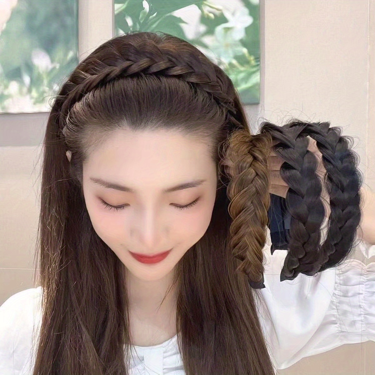  Korean Style Wig Braid Headband, Wig Hair Band, 5 Strands Wide  Synthetic Hair Braided Headband, Wig Hair Bands for Women'S Hair Non Slip  (Black with Combs) : Beauty & Personal Care
