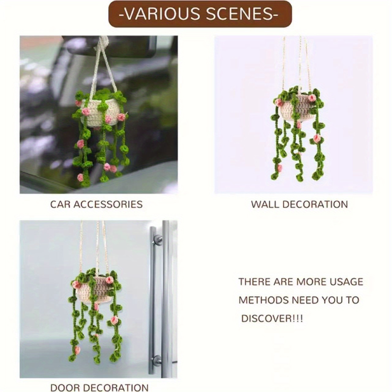 Boho Car Plant Crochet Hanging Basket Hanging Plant For Car - Temu