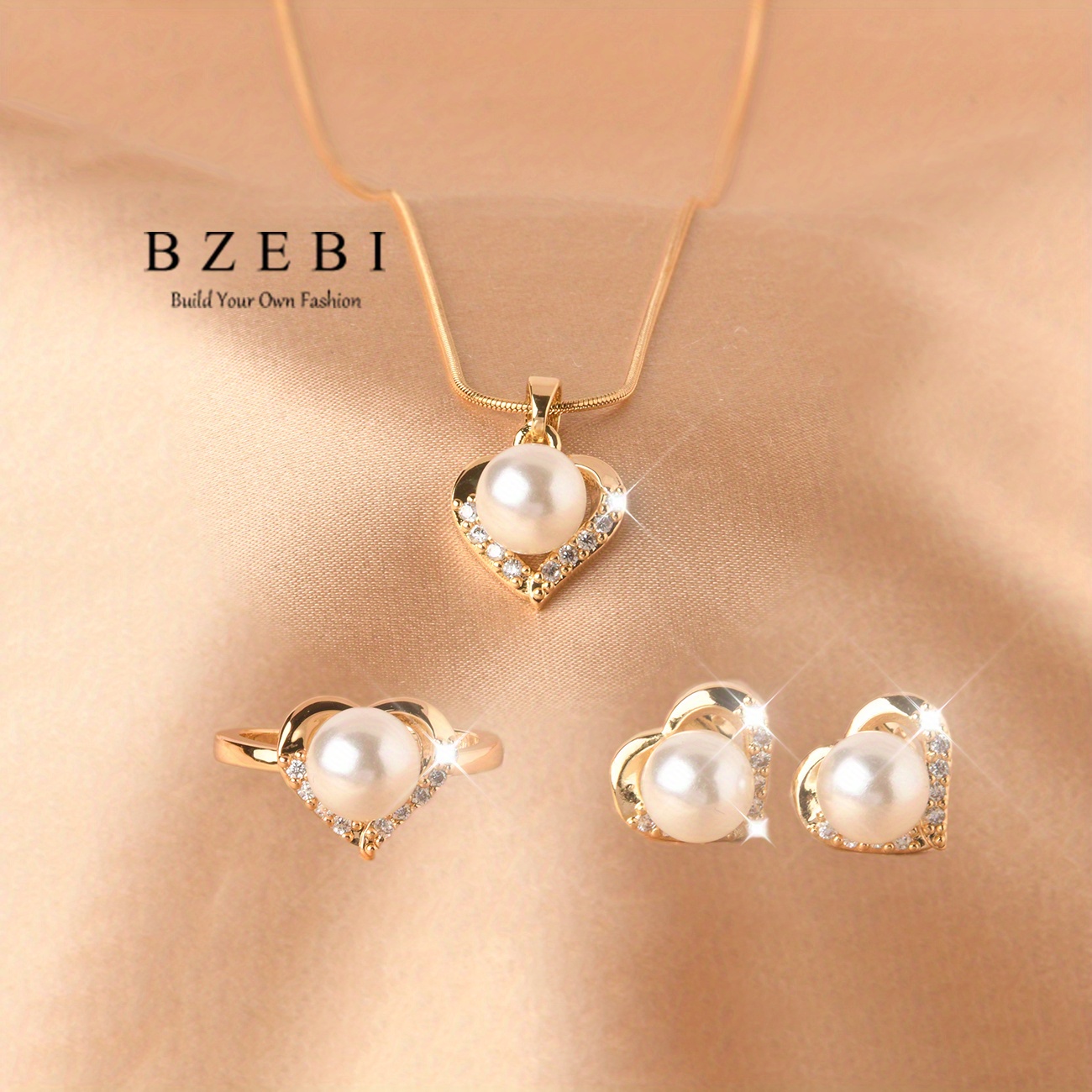 4pcs earrings necklace plus ring   set made of titanium 18k gold plated   design inlaid     shining zirconia details 0