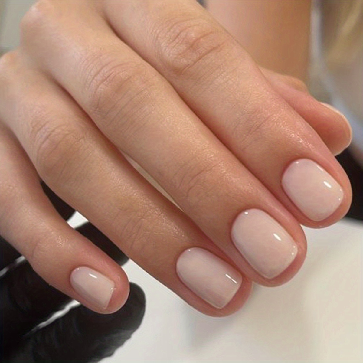 24pcs Solid Color Fake Nails, Tender Nude Pink Press On Nails, Glossy Glue On Nails Full Cover Short Square False Nails For Women Girls Daily Wear