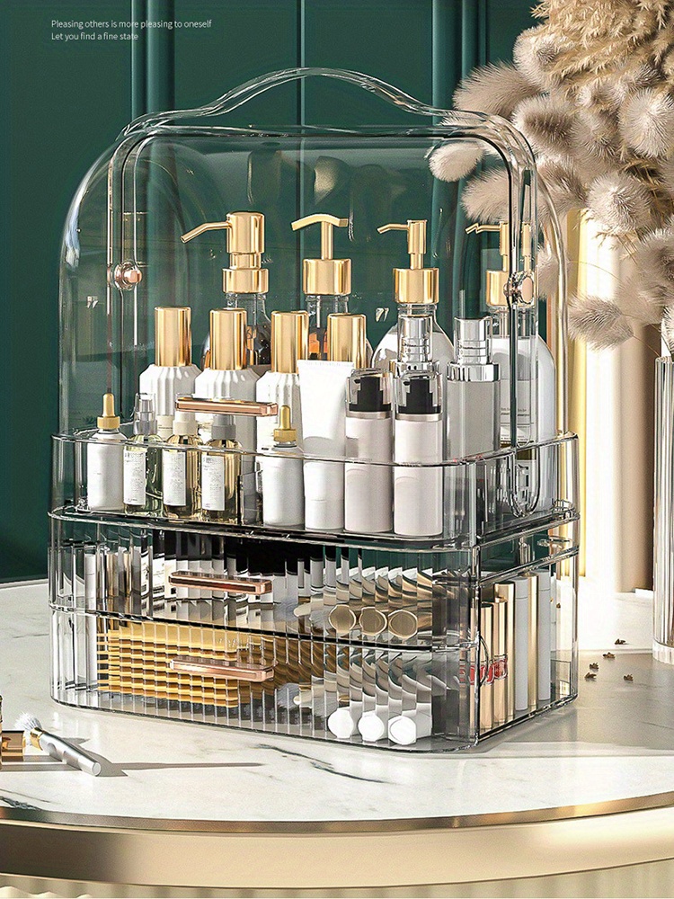 Makeup Organizer, Waterproofdustproof Cosmetic Organizer Box With Lid Fully  Open Makeup Display Boxes, Skincare Organizers Makeup Caddy Holder For Ba