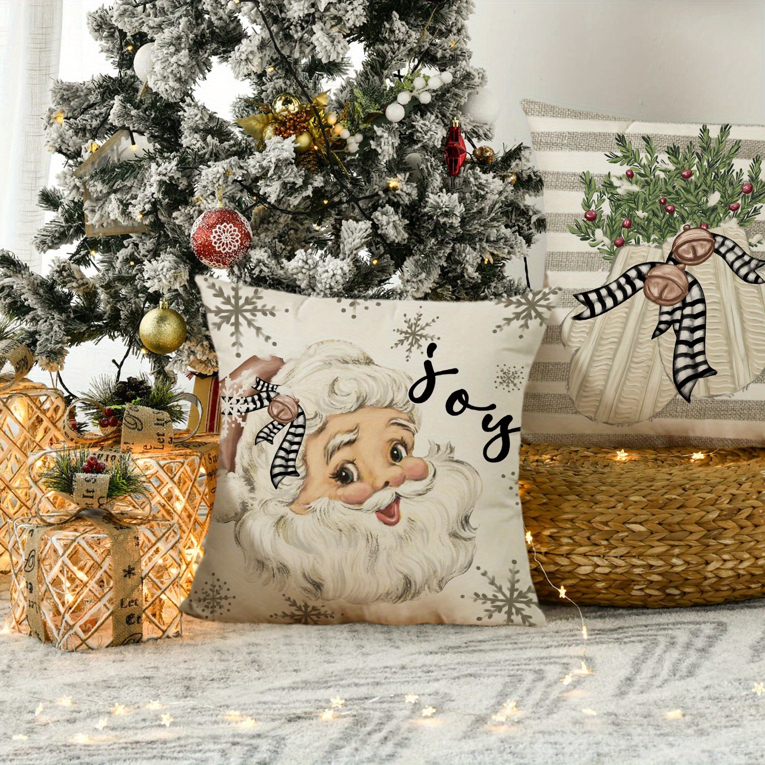 Christmas Snowman Reindeer Gloves Eucalyptus Red Throw Pillow Covers,  Winter Holiday Stripes Cushion Case Decoration For Sofa Couch Set - Temu