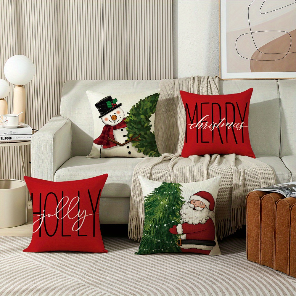 Christmas Pillow Cushion Set, Chenille Fabric Decorative Christmas Pillows,  Christmas Theme, New Year Sofa Couch Pillow 55x55cm22''x22'' 