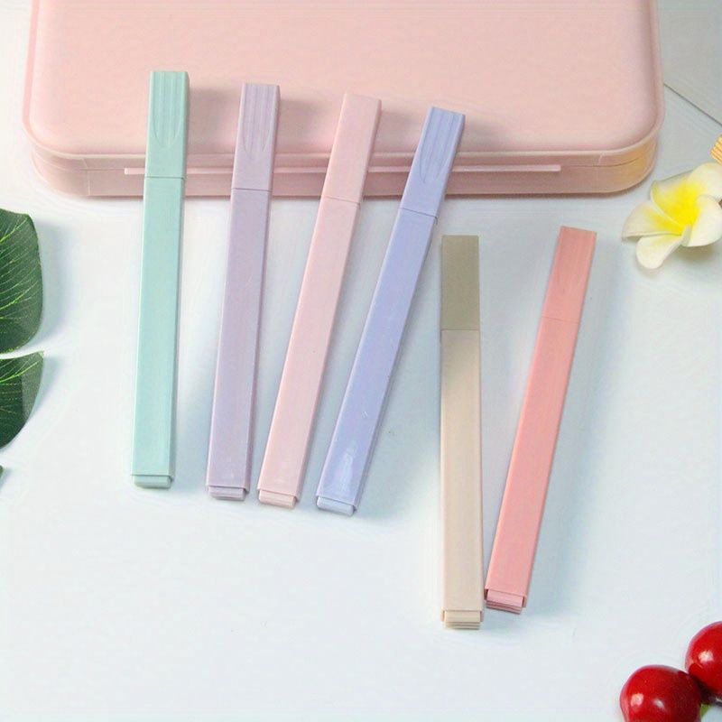 Rotuladores de doble punta, doble punta de secado rápido, marcadores pastel  con punta suave, 6 marcadores resaltadores estéticos de colores pastel