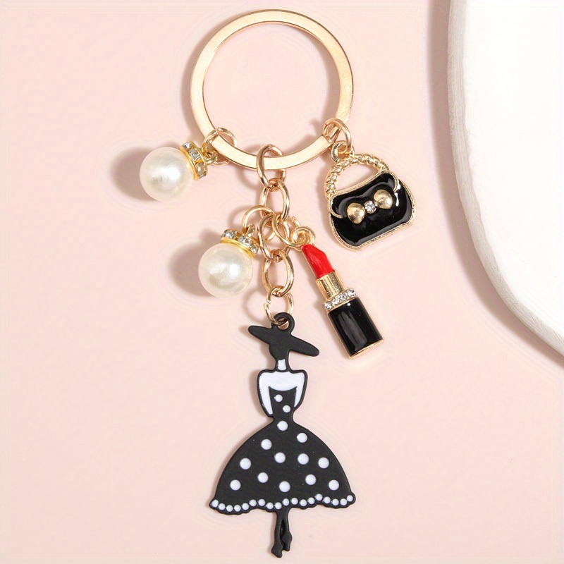 Image of 1 Black Bag Lipstick Elegant Alloy Drip Oil Vintage Elegant Style Keychain Bag Key Pendant