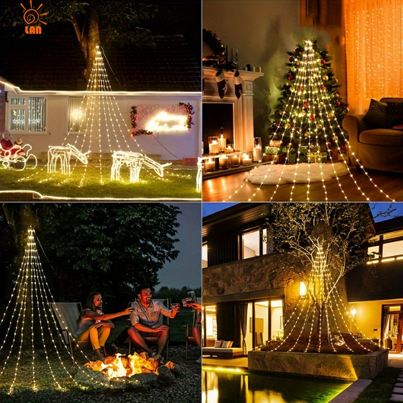 1 pack outdoor christmas decorations star string lights usb power 8 modes waterfall tree lights christmas lights indoor outdoor decorative for yard party home holiday decor details 6