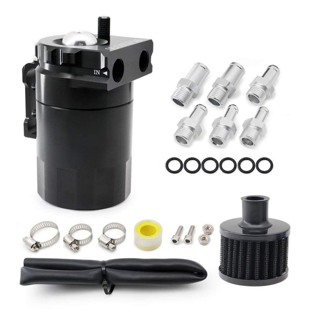 Oil Catch Can 300ml Aluminum Catch Can Universal Car Oil Catch Tank Air Oil  Separator With Air Filter Hose And Other Accessories (black)