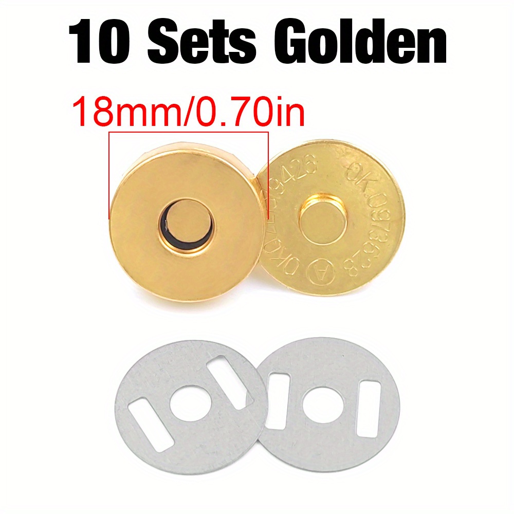 10 Sets Magnetic Snap 18mm Metal Fasteners for Clothing Purse Gold
