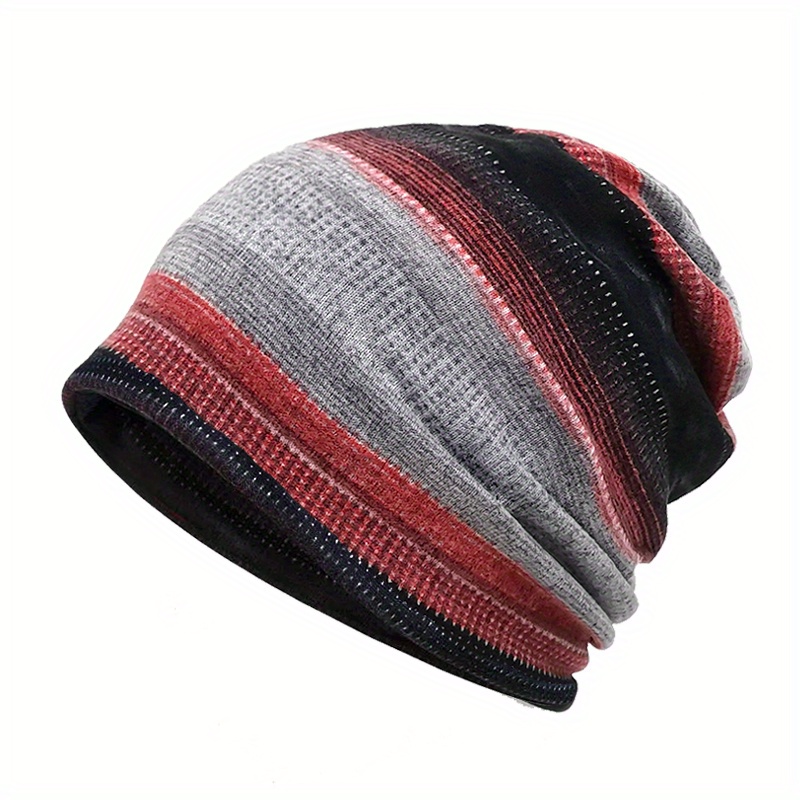 1pc Unisex 2-in-1 Striped Slouchy Beanie & Scarf details 4