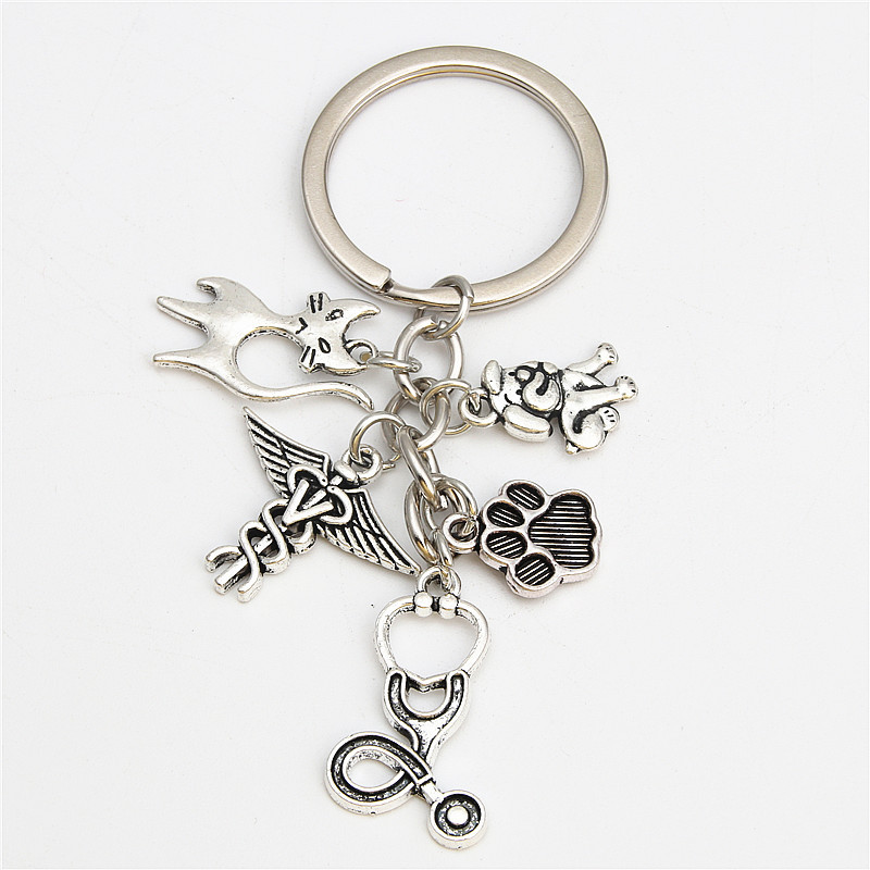1pc Of Cat And Dog Pet Stethoscope Paw Minimalist Alloy Keychain Bag Key Accessory