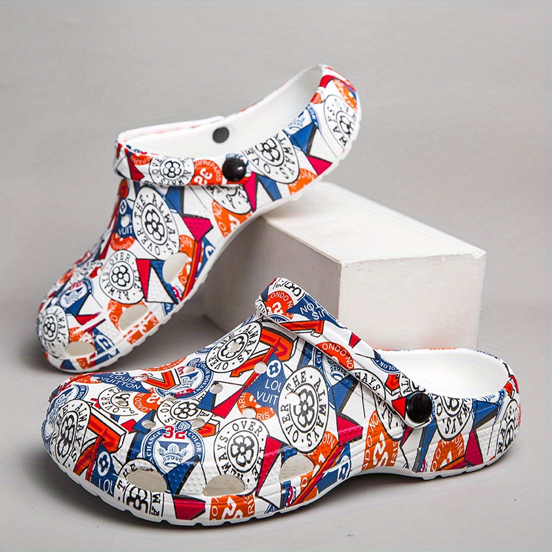 Women's Letter & Floral Pattern Clogs, Slip On Round Toe Hollow Out  Platform Slides, Summer Casual Daily Shoes - Temu Belgium