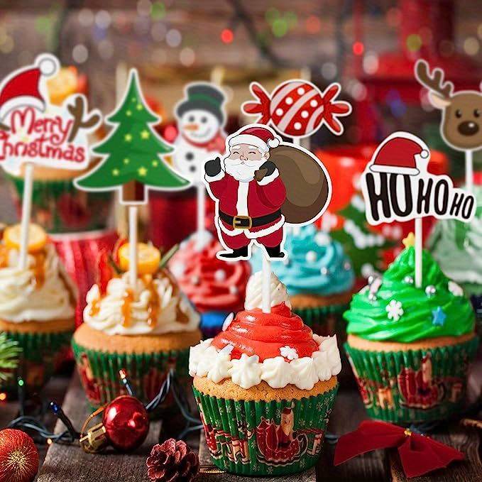 8pcs Christmas Cupcake Decorations Santa Tree Snowman Socks